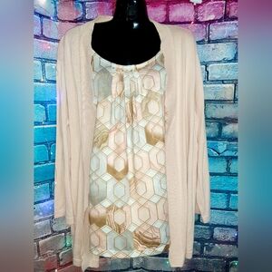 Alfred Dunner Peach Cardigan W/built In Geometric Cami 2X